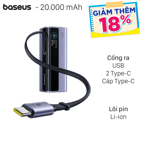 Baseus EnerGeek 145W GR11 kèm Cáp Dây Rút Type C
