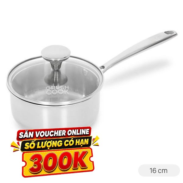 Quánh inox 3 lớp nguyên khối 16 cm Green Cook GCS235-16IH