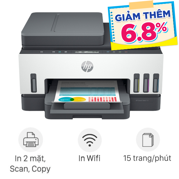 Máy in phun màu HP Smart Tank 750 Wifi (6UU47A)