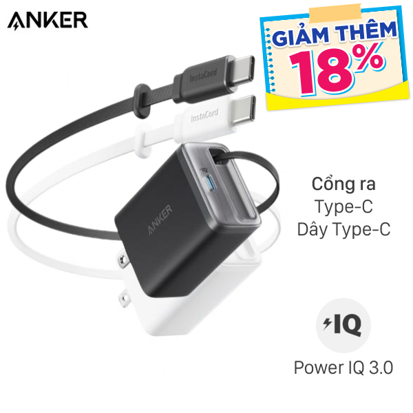 Sạc nhanh Anker Nano A2658 kèm cáp dây rút Type C