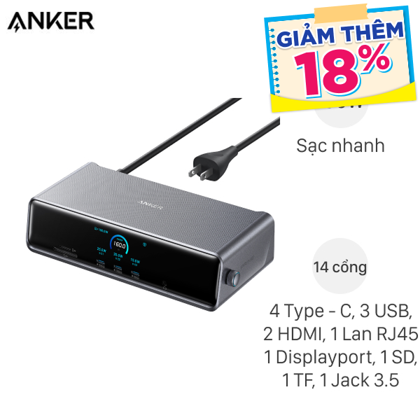 Trạm sạc nhanh chuyển đổi 14-in-1 140W Triple Display Anker Prime Docking Station A83B3