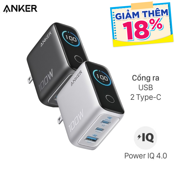 Bộ sạc nhanh 3 cổng Anker B121B kèm Cáp Type C - Type C