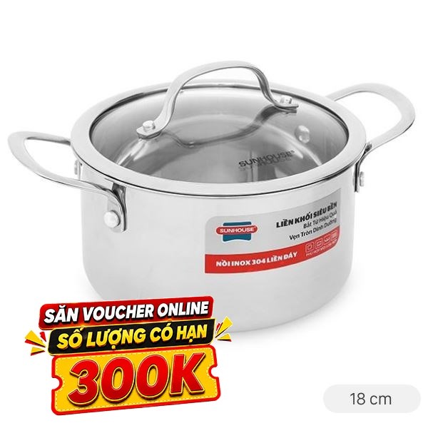 Nồi Inox 3 lớp nguyên khối Sunhouse SHG706-18