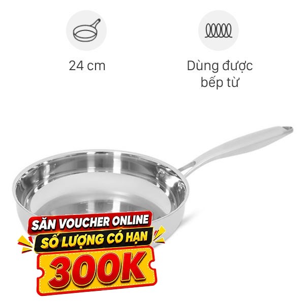 Chảo inox nguyên khối đáy từ Sunhouse Healthy IN24X2
