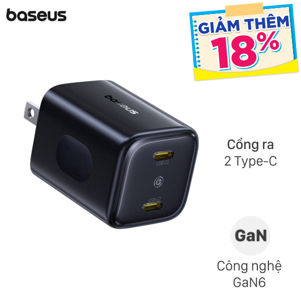 Sạc nhanh 2 cổng Type-C PD GaN6 Pro 45W Baseus PicoGo AN13 E0121G