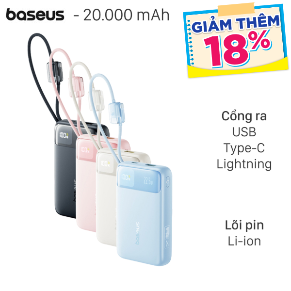 Baseus EnerFill FC11 22.5W E0027S kèm Cáp Lightning và Type C