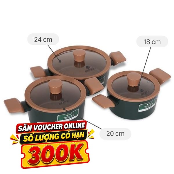 Bộ 3 nồi nhôm chống dính Elmich Harmony EL5246PT01