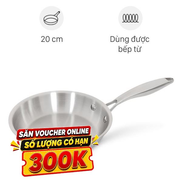 Chảo inox nguyên khối đáy từ Inochi Omi Gourmet HIN.CRIN.GM20