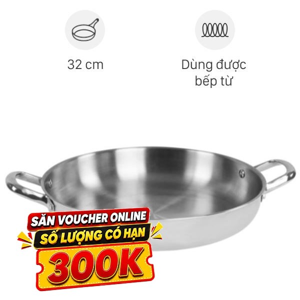 Chảo inox nguyên khối đáy từ Pramie PP3041301-32
