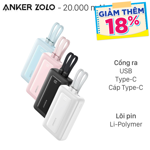 Anker Zolo 45W A110M kèm 2 Cáp Type C