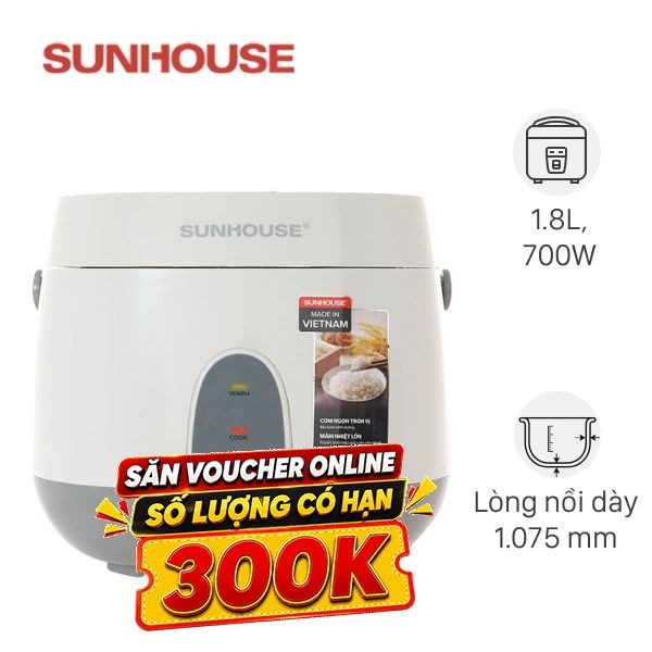 Nồi cơm nắp gài Sunhouse 1.8 lít SHD8611GR