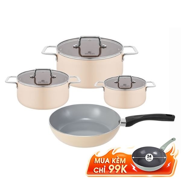 Bộ 4 nồi chảo nhôm chống dính nắp kính Elmich Core Lima