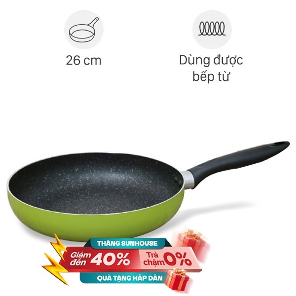 Chảo nhôm chống dính vân đá đáy từ 26 cm Sunhouse SHG1126MGB