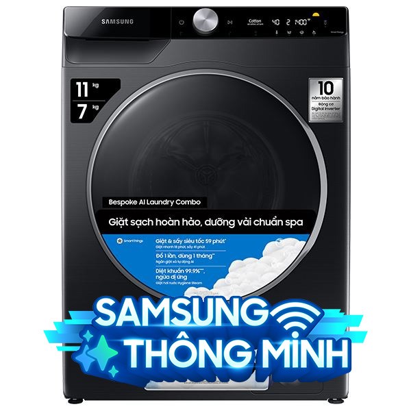 Máy giặt sấy Samsung AI Ecobubble Inverter giặt 11 kg - sấy 7 kg WD11T734DBX/SV