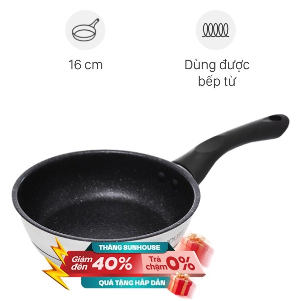 Chảo inox chống dính vân đá đáy từ Sunhouse IN16M4