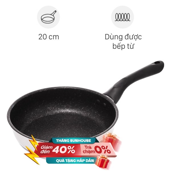Chảo inox chống dính vân đá đáy từ Sunhouse IN20M4