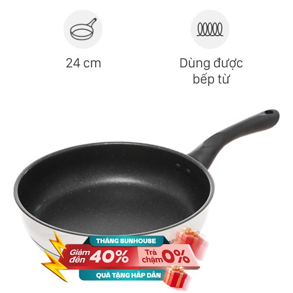 Chảo inox chống dính vân đá đáy từ Sunhouse IN24M4