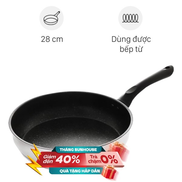 Chảo inox chống dính vân đá đáy từ Sunhouse IN28M4