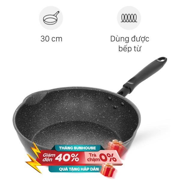 Chảo nhôm sâu chống dính vân đá đáy từ Sunhouse SHS30MRD