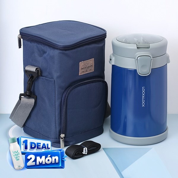 Hộp thức ăn giữ nhiệt Inox 720 ml - 420 ml - 420 ml Lock&Lock LHC8039BLU