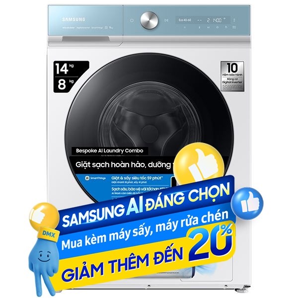 Máy giặt sấy Samsung Bespoke AI Inverter giặt 14 kg - sấy 8 kg WD14BB944DGMSV