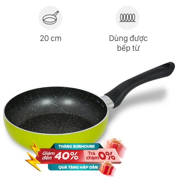 Chảo nhôm chống dính vân đá đáy từ 20 cm Sunhouse SH1120MG