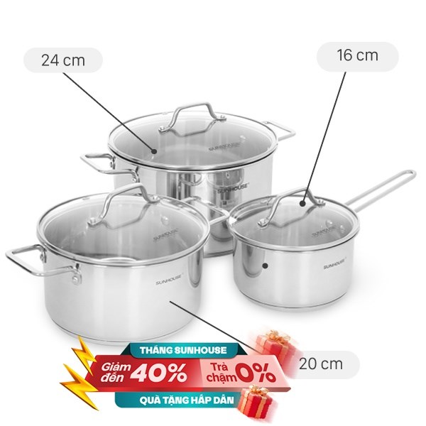 Bộ nồi quánh inox 5 đáy Sunhouse SHG601