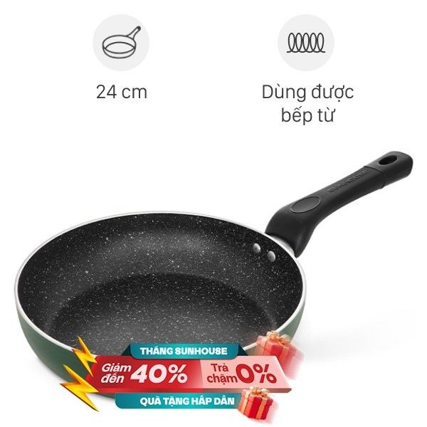 Chảo nhôm chống dính vân đá đáy từ Sunhouse SH24G