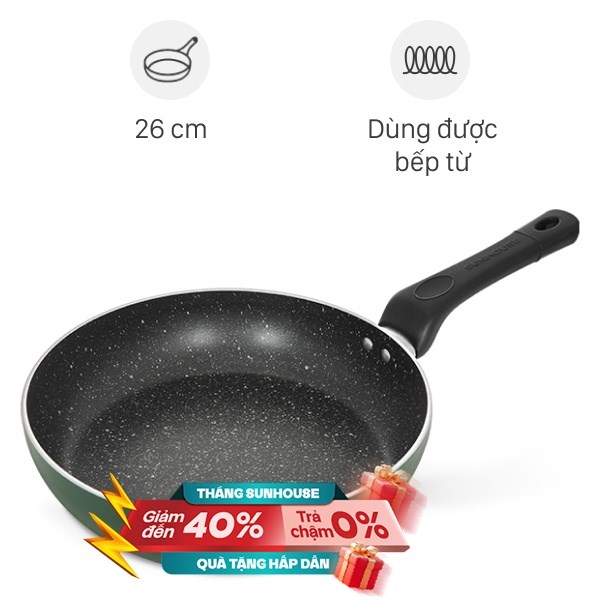Chảo nhôm chống dính vân đá đáy từ Sunhouse SH26G