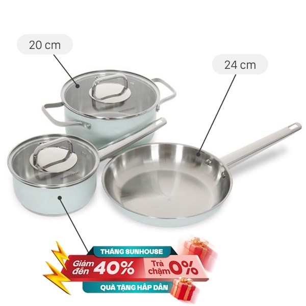 Bộ nồi chảo quánh inox 3 đáy Sunhouse SHG608
