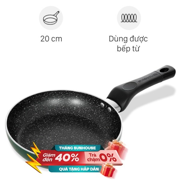 Chảo nhôm chống dính vân đá đáy từ Sunhouse SH20G