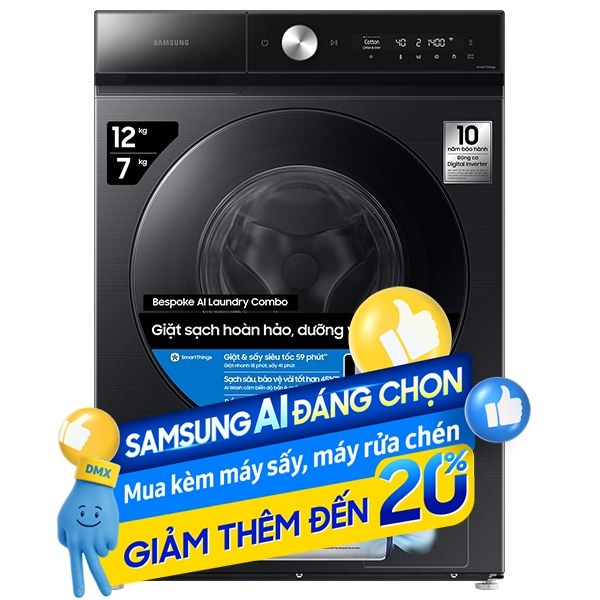 Samsung Inverter Giặt 12 Kg - Sấy 7 Kg WD12DB7B85GBSV