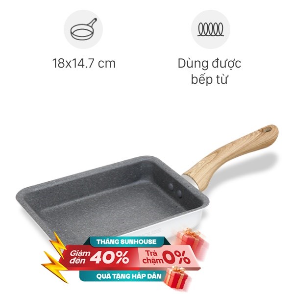 Chảo nhôm chống dính vân đá đáy từ Sunhouse SHM18V