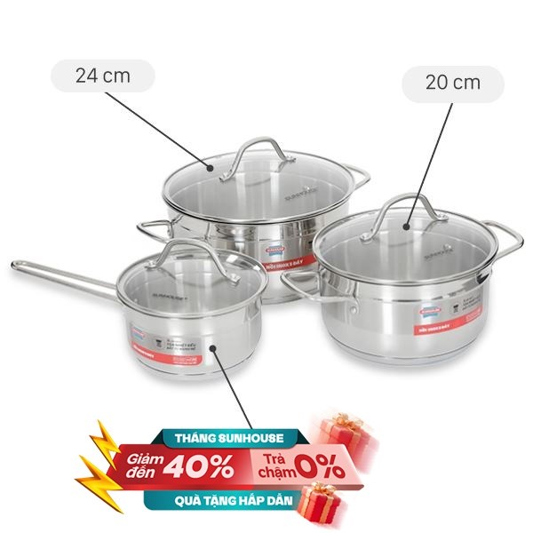 Bộ nồi quánh inox 5 đáy Sunhouse SHG669