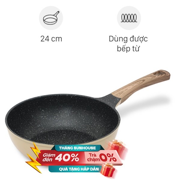 Chảo nhôm sâu chống dính vân đá đáy từ Sunhouse SBDS24M