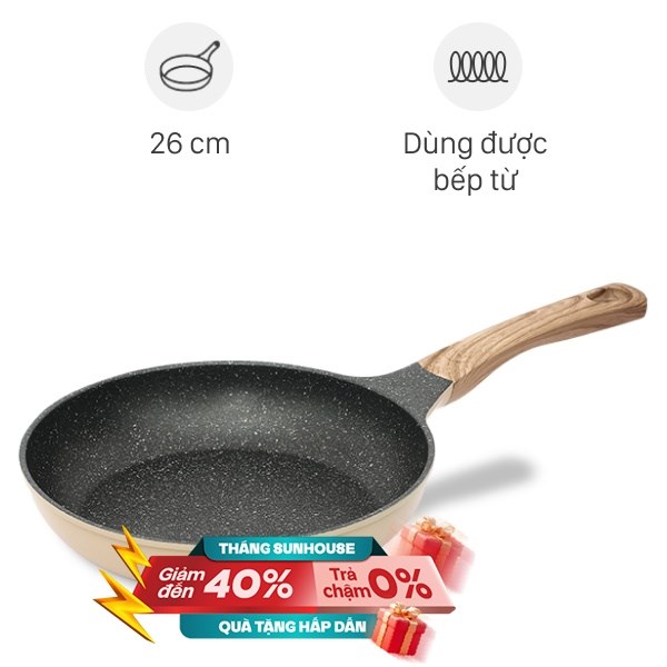 Chảo nhôm chống dính vân đá đáy từ Sunhouse SBDS26M