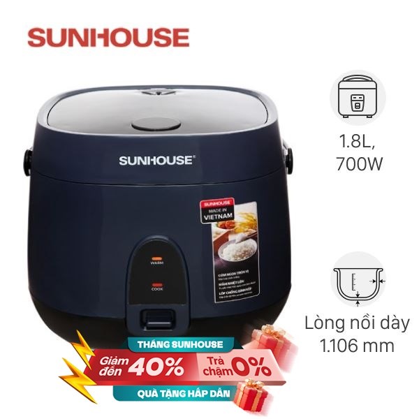 Nồi cơm nắp gài Sunhouse 1.8 lít SHD8611N