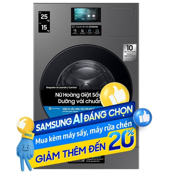 Samsung Inverter Giặt 25 kg - Sấy 15 kg WD25DB8995BZSV