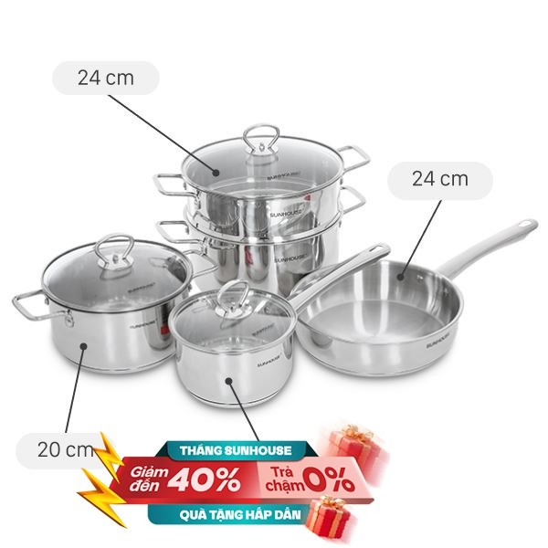 Bộ nồi chảo quánh inox Sunhouse SHG991