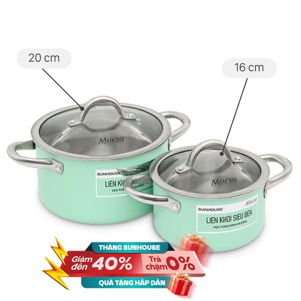 Bộ 2 nồi inox 3 đáy Sunhouse Mama SHG702