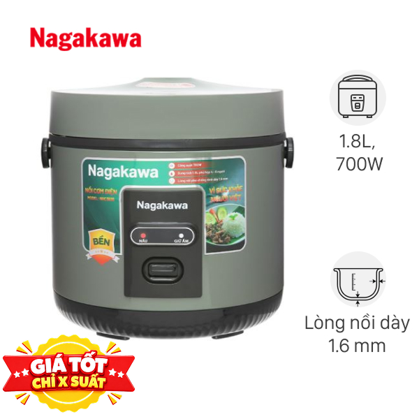 Nồi cơm nắp gài Nagakawa 1.8 lít NRC3836