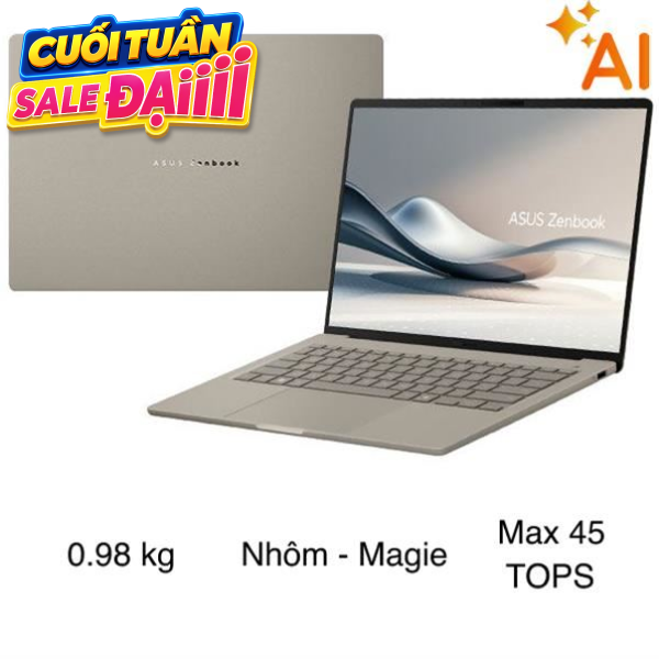 Asus Zenbook A14 UX3407QA chính hãng, trả góp 0%, thiết kế gọn nhẹ