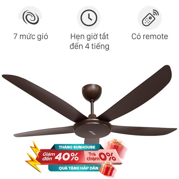 Quạt trần Sunhouse 5 cánh APF7665B 50W