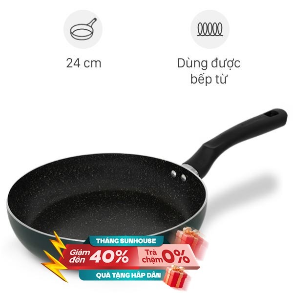 Chảo nhôm chống dính vân đá đáy từ Sunhouse Eco SHM24X