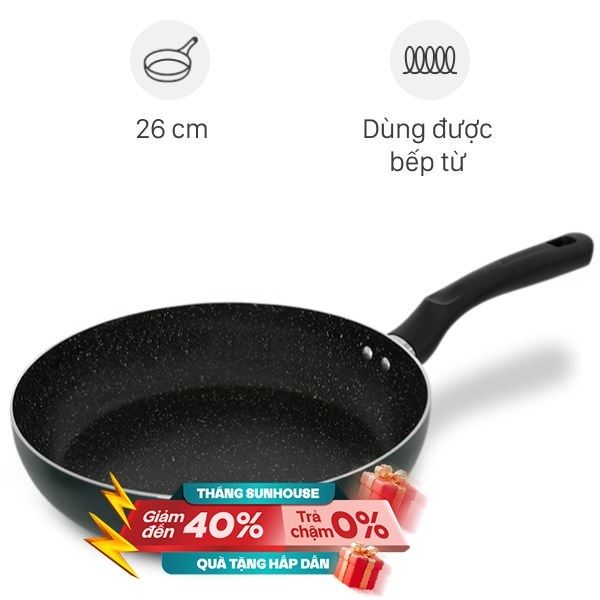 Chảo nhôm chống dính vân đá đáy từ Sunhouse Eco SHM26X
