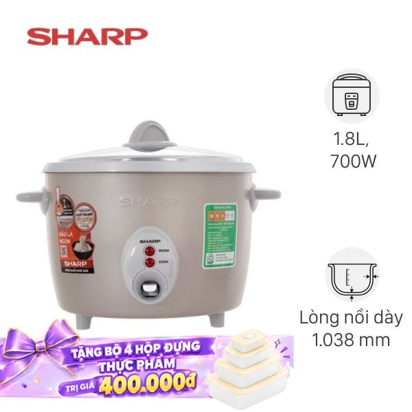 Nồi cơm nắp rời Sharp 1.8 lít KSH-F188V-GB