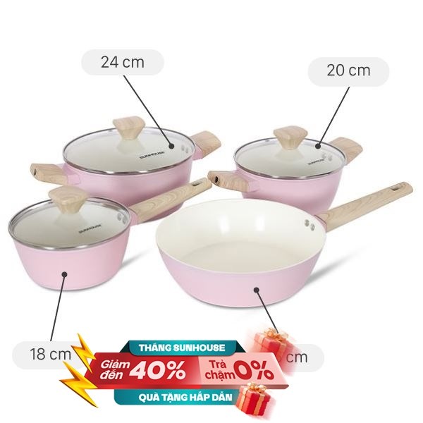 Bộ 4 nồi chảo quánh nhôm Sunhouse SHG7979MP4