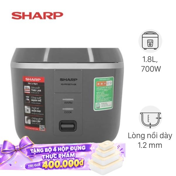 Nồi cơm nắp gài Sharp 1.8 lít KS-PR19ETV-GR