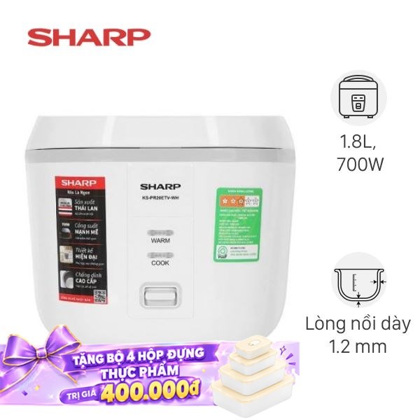 Nồi cơm nắp gài Sharp 1.8 lít KS-PR20ETV-WH