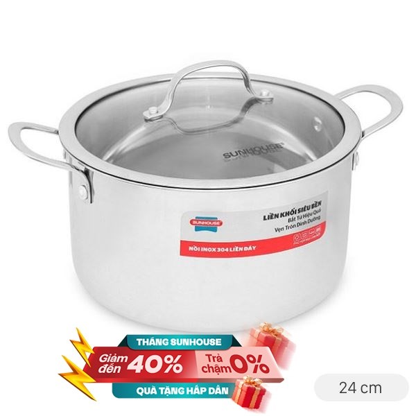 Nồi Inox 3 lớp nguyên khối Sunhouse SHG706-24